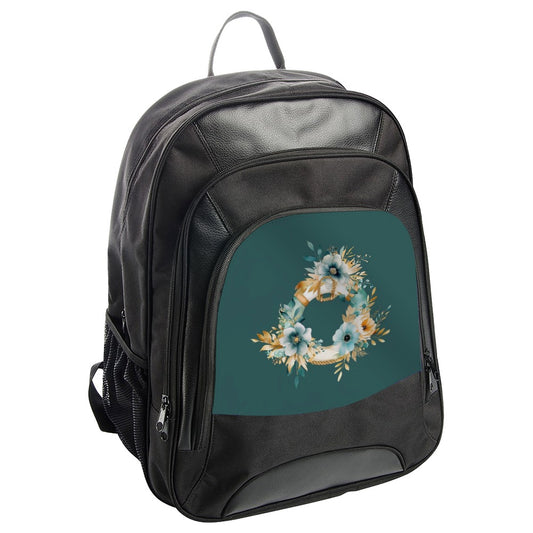 Floral Wreath Backpack, Dark Teal Backpack, Flower Art Knapsack, Watercolor Backpack, Nature Lover Gift, Everyday Backpack - Tawshia