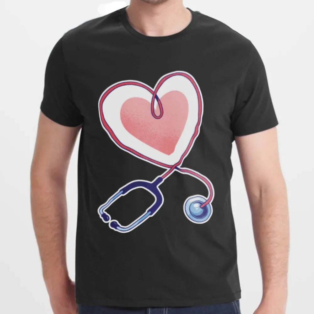 Heart with Stethoscope Print Short Sleeve T-shirt product