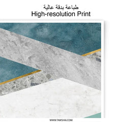 Abstract Geometric Photographic Print, Modern Art Home Decor, Teal Gray Gold Wall Art, Minimalist Print, Contemporary Design - Tawshia