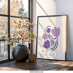 Abstract Floral Wall Art, Purple Flower Print, Minimalist Wall Decor, Botanical Art Print, Modern Home Decor - Tawshia
