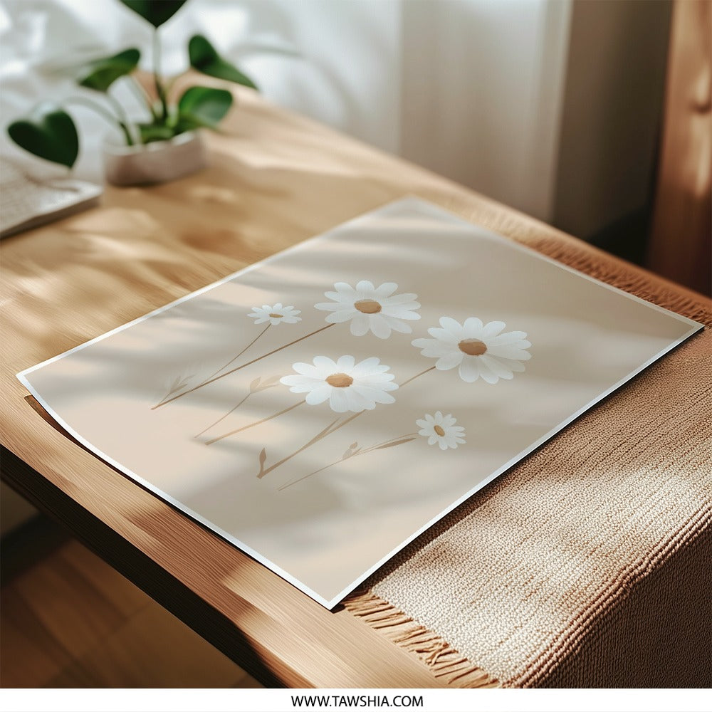 Daisy Photographic Print, Floral Art Print, Botanical Wall Decor, Neutral Tone Home Decor, Modern Flower Photo Print, Daisy Poster Art - Tawshia