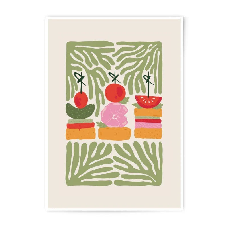 Fun Food Photographic Print, Whimsical Kitchen Art, Tomato and Pickle Still Life, Quirky Foodie Gift, Scandinavian Style Food Print - Tawshia