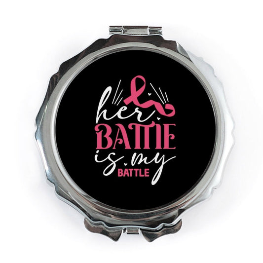Breast Cancer Awareness Pocket Mirror, Her Battle, Pink Ribbon, Portable Mirror, Makeup Mirror, Gift for Her, Inspirational Pocket Mirror - Tawshia