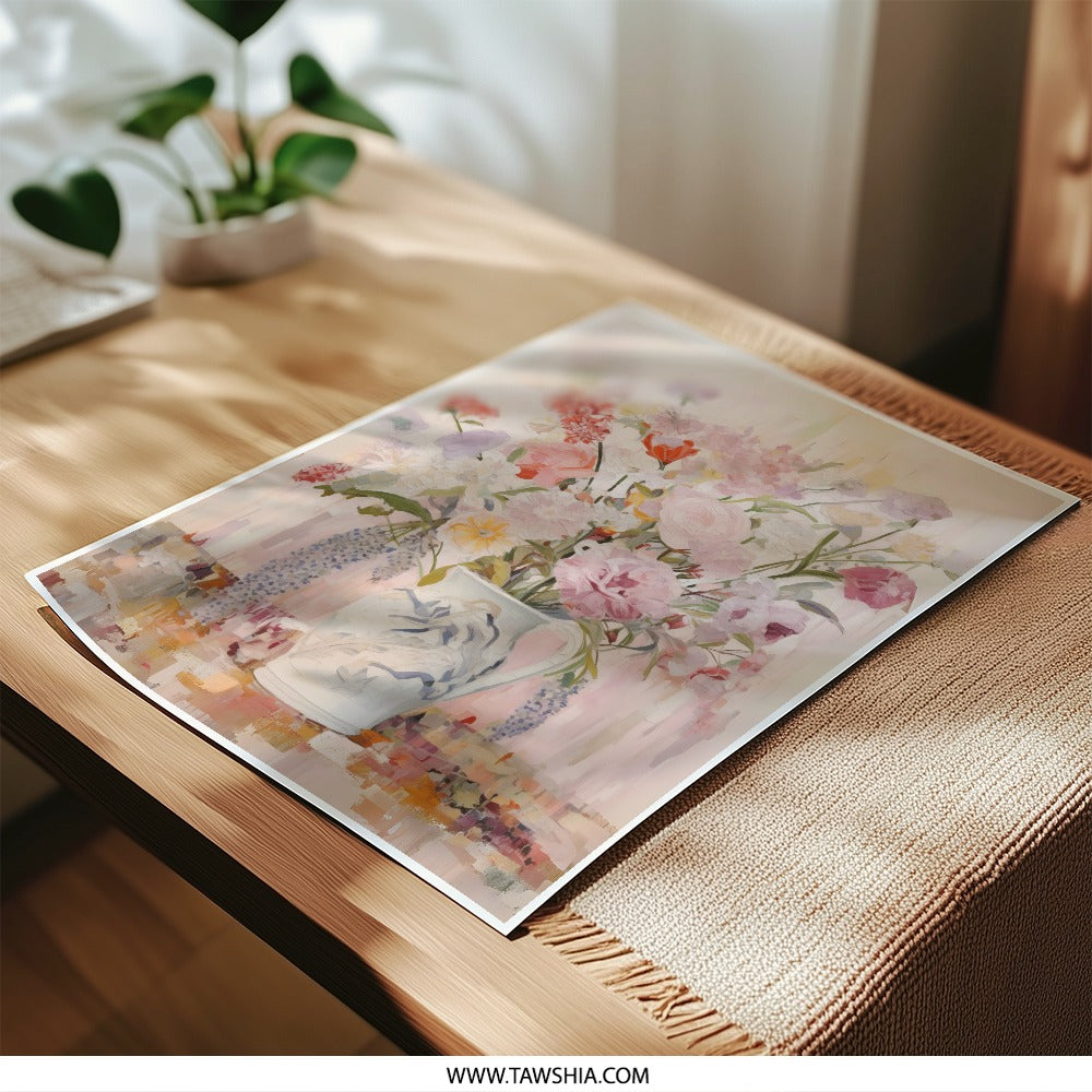 Floral Photographic Print, Pink Flower Bouquet, Vase Still Life Art, Modern Home Decor, Wall Art Print, Botanical Fine Art Photo Print - Tawshia