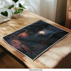 Pixel Art Photographic Print, Full Moon Night Scene, Gothic Architecture Print, Fantasy Art Print, Atmospheric Wall Art, Gift Idea - Tawshia