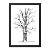 Winter Tree Wall Art, Charcoal Drawing Print, Nature Home Decor, Minimalist Art, Black and White Landscape, Framed Wall Art - Tawshia