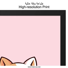 Cute Cat Wall Art, Kawaii Cat Print, Waving Cat Art, Kitten Illustration, Nursery Decor, Kids Room Art, Pink Wall Art, Cartoon Cat - Tawshia