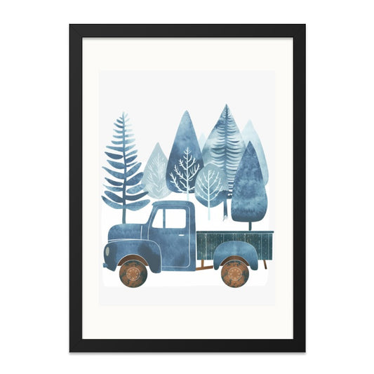 Vintage Truck Wall Art, Blue Truck Print, Forest Tree Art, Rustic Farmhouse Decor, Country Wall Decor, Watercolor Truck Artwork - Tawshia