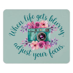 Turquoise Camera Mouse Pad, Floral Quote, Photography Lover Gift, Inspirational Desk Decor, Focus on Life, Cute Office Accessories - Tawshia