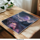 Lunar Landscape Photographic Print, Mountain Reflection Art, Fantasy Moon Decor, Unique Wall Art, Purple Celestial Photography - Tawshia