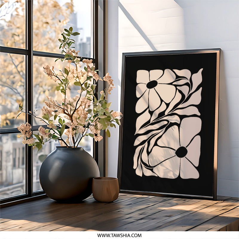 Floral Wall Art, Abstract Flower Print, Beige Flowers Wall Decor, Modern Floral Art, Botanical Wall Art, Minimalist Art Print - Tawshia