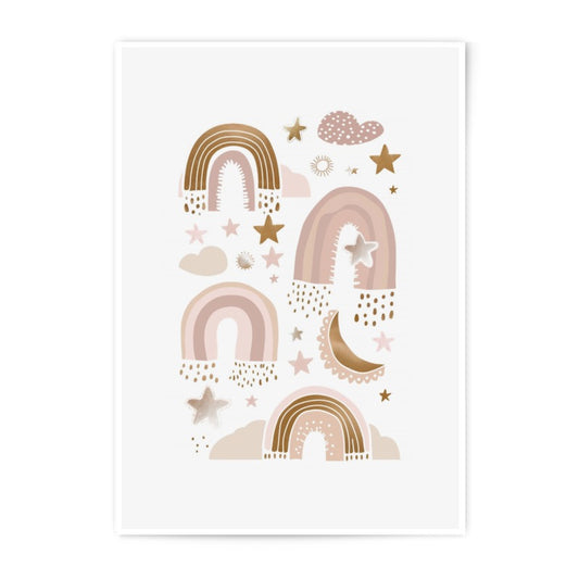 Boho Rainbow Photographic Print, Nursery Decor, Stars and Clouds, Kids Room Art, Playroom Print, Baby Shower Gift, Neutral Aesthetic - Tawshia