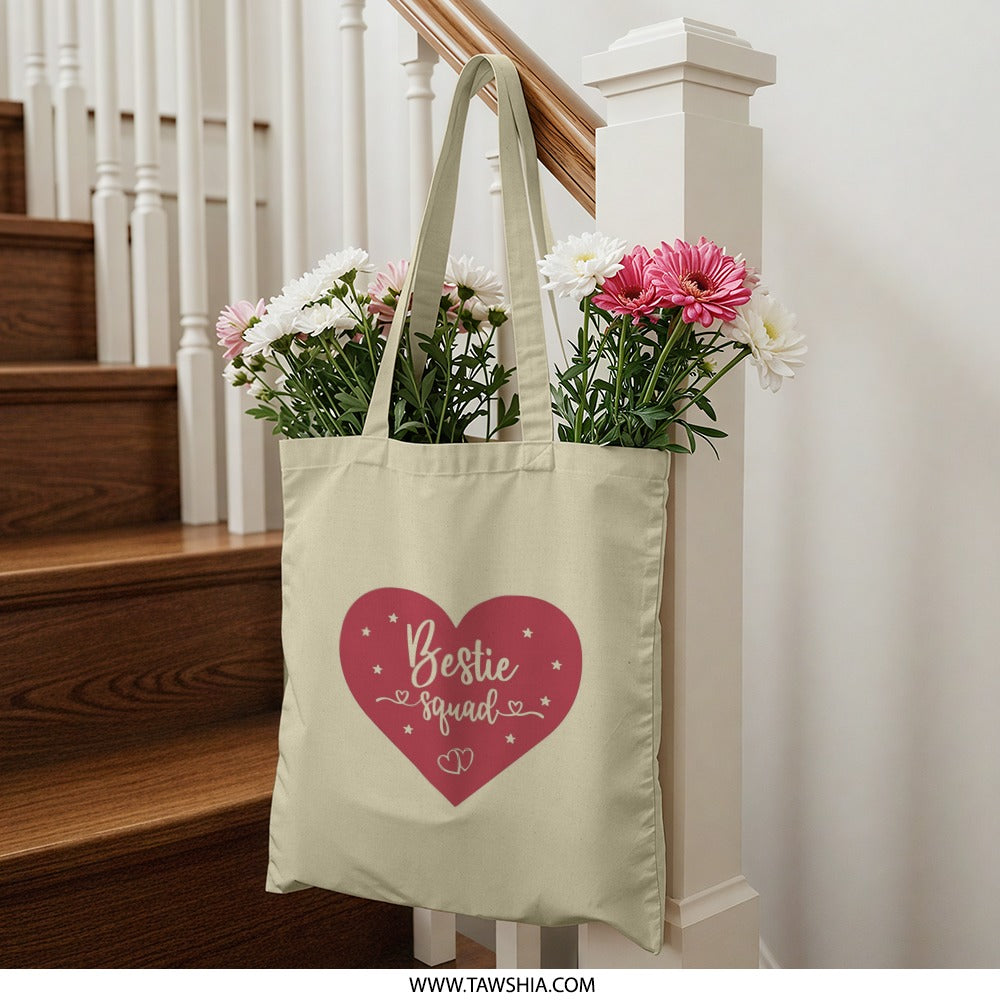 Bestie Squad Tote Bag, Cute Best Friends Gift, Friendship Tote, Heart Tote Bag, Gift For Best Friend, Best Friend Bag, Valentines Tote - Tawshia