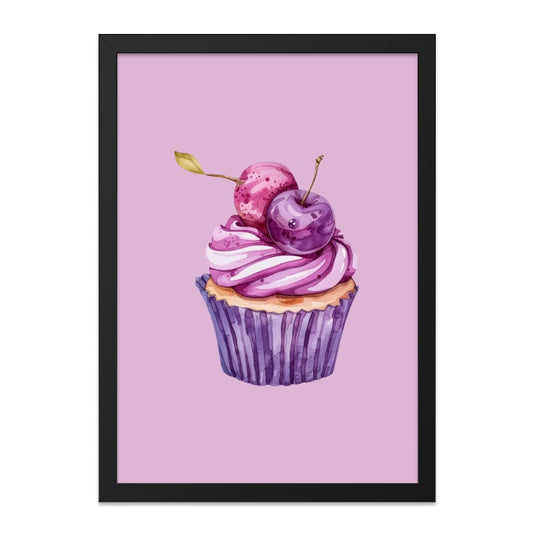 Cherry Cupcake Wall Art, Purple Pink Watercolor Painting, Sweet Treat Decor, Foodie Gift Idea, Dessert Print, Kitchen Art (138) - Tawshia