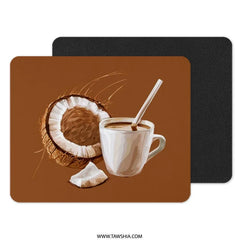 Coconut Coffee Mouse Pad, Brown Aesthetic Decor, Tropical Drink Art, Unique Office Gift, Desk Accessory, Stylish Computer Mat - Tawshia