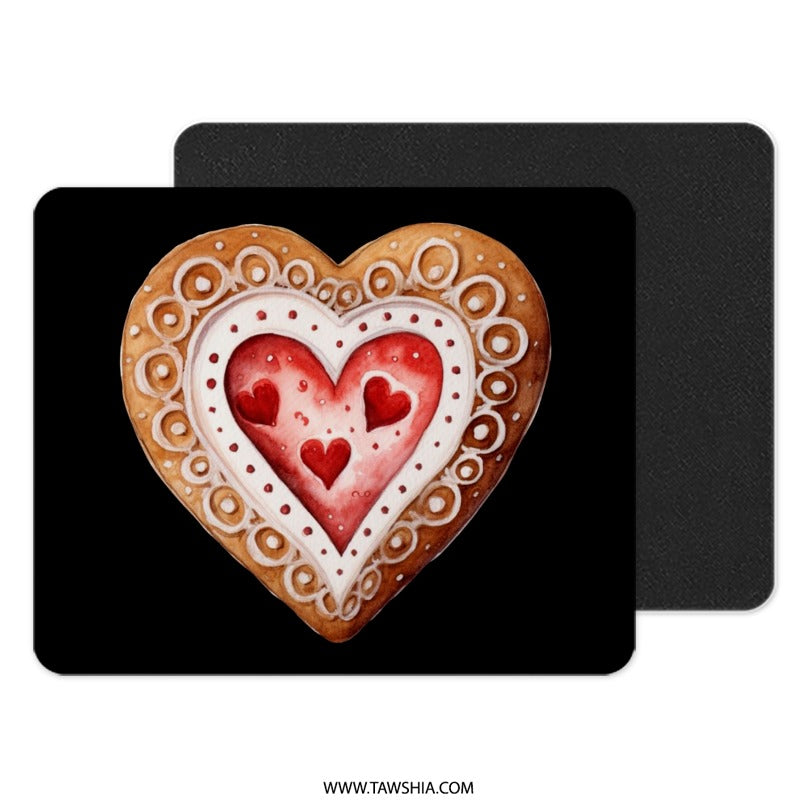 Heart Cookie Mouse Pad, Love, Valentine's Day Gift, Baked Treat Art, Cute Mousepad, Desk Accessory, Computer Accessory, Office Decor - Tawshia