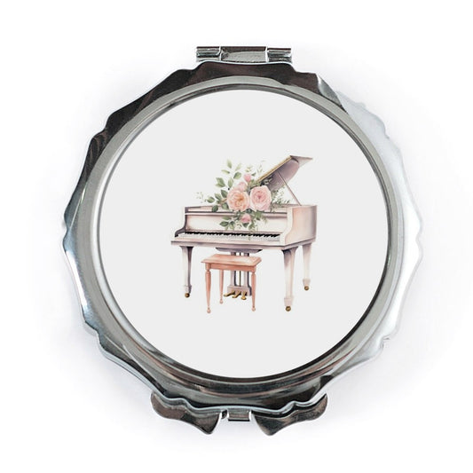 Floral Piano Pocket Mirror, Elegant Compact Mirror, Music Lover Gift, Aesthetic Travel Mirror, Purse Mirror, Makeup Mirror, Bridesmaid Gift - Tawshia