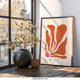 Abstract Floral Wall Art, Orange and Pink Print, Modern Home Decor, Minimalist Art, Botanical Illustration, Wall Hanging, Framed Art - Tawshia