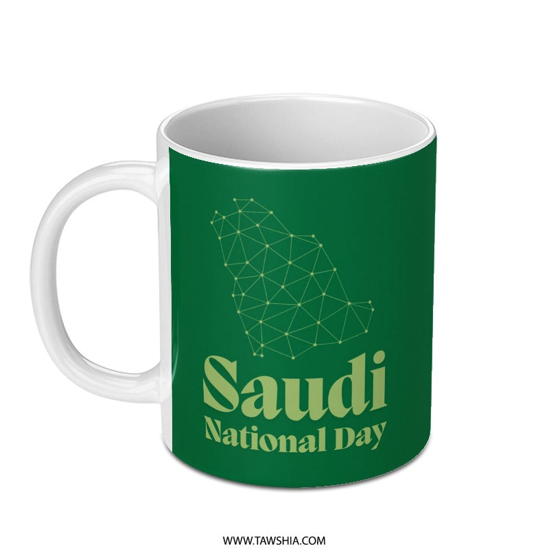 Saudi National Day Mug, Kingdom of Saudi Arabia Map, Celebration, Gift, Unique Design, Green, Coffee Mug, Tea Mug, Office Mug - Tawshia