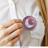 Dreamy Moon Stars Pinback Button, Celestial Badge, Watercolor Moon Pin, Magical Button, Nursery Decor, Celestial Gift, Space Button - Tawshia