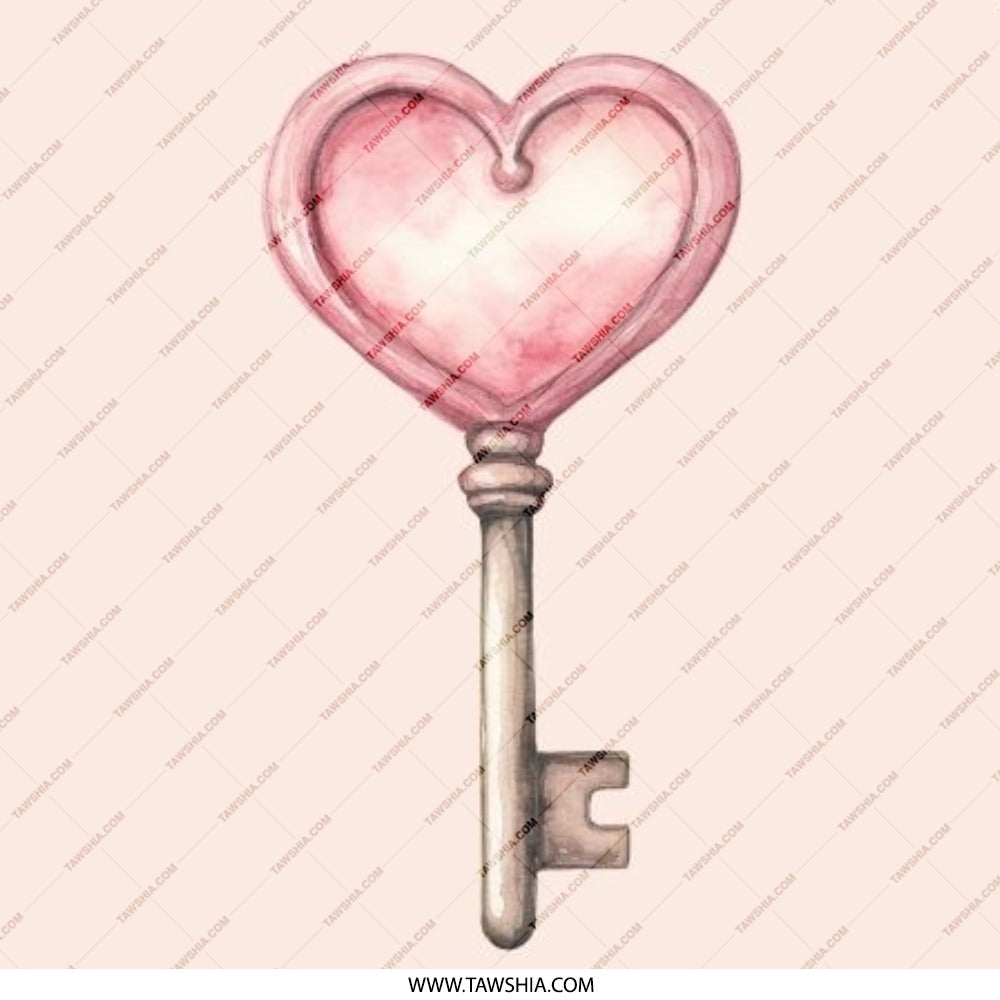 Heart Key Pinback Button, Cute Heart Key Button, Heart Key Design, Watercolor Heart Key, Unique Heart Pin Button, Gift Idea - Tawshia