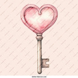 Heart Key Pinback Button, Cute Heart Key Button, Heart Key Design, Watercolor Heart Key, Unique Heart Pin Button, Gift Idea - Tawshia