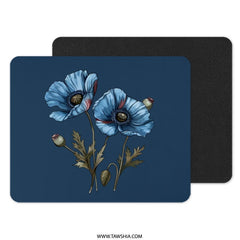 Blue Poppy Mouse Pad, Floral Office Decor, Flower Desk Mat, Botanical Computer Accessory, Stylish Workspace, Trendy Mousepad - Tawshia