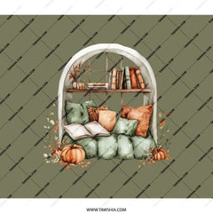 Cozy Reading Nook Backpack, Fall Book Lover Pack, Autumn Aesthetic, Reader Backpack, Bookshelf Backpack, Pumpkin Backpack, Fall Theme - Tawshia