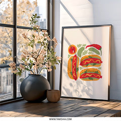 Hot Dog Wall Art, Kitchen Print, Foodie Gift, Restaurant Decor, Sausage Art, Culinary Poster, Funny Food Art, Hotdog Lover Gift - Tawshia