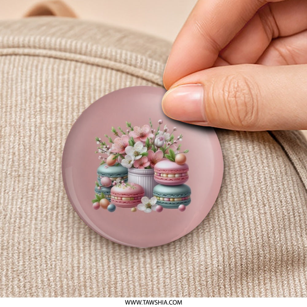 Macaron Pinback Button, Pink Pin, Floral Button, Dessert Pinback, Cute Food Pin, Kawaii Gift, Sweet Treat Button, Stylish Accessory - Tawshia