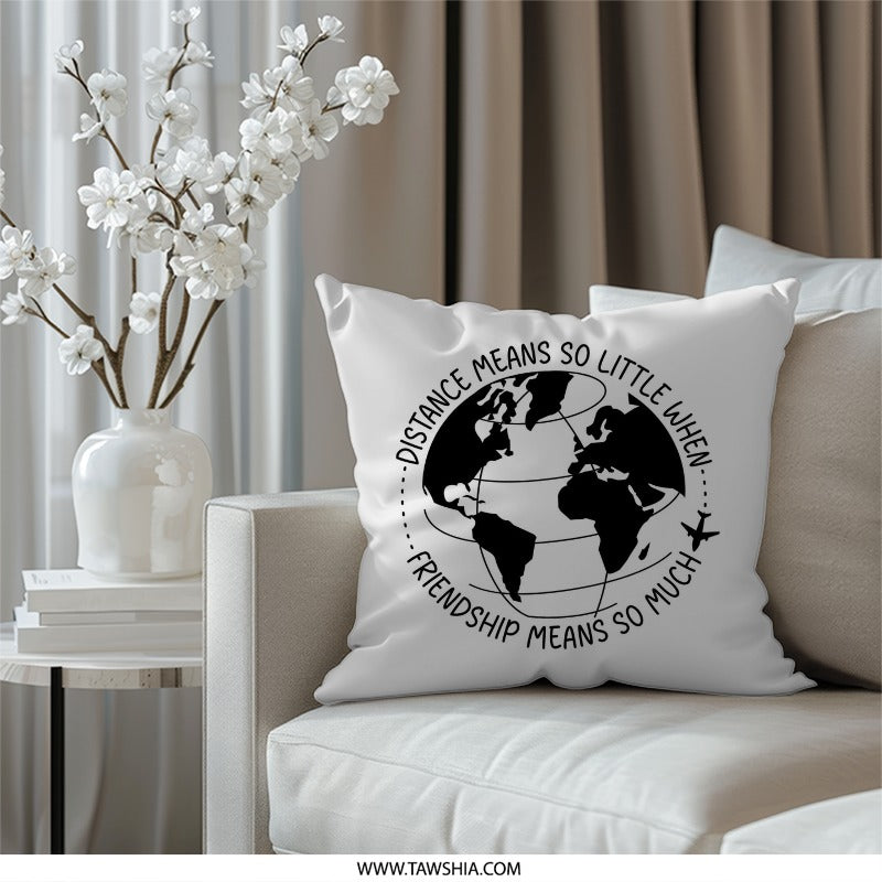 Distance Friendship Pillow, Long Distance Gift, Travel Pillow Decor, Friendship Gift Idea, Home Decor Pillow, Airplane World Map Pillow - Tawshia