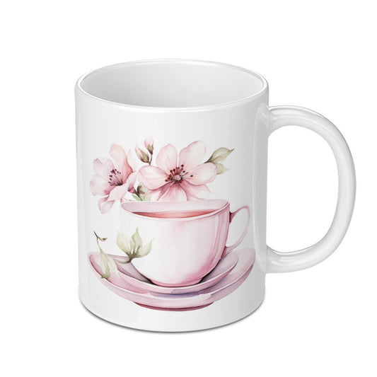 Floral Tea Cup Mug, Watercolor Flower Mug, Pink Tea Cup Coffee Mug, Artistic Drinkware, Elegant Mug, Gift Idea, Tea Lover Gift, Unique Mug - Tawshia