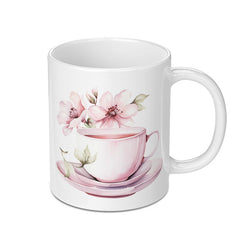 Floral Tea Cup Mug, Watercolor Flower Mug, Pink Tea Cup Coffee Mug, Artistic Drinkware, Elegant Mug, Gift Idea, Tea Lover Gift, Unique Mug - Tawshia