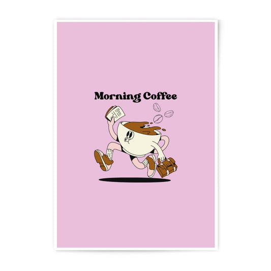 Morning Coffee Photographic Prints, Retro Office Decor, Cute Coffee Art Print, Running Coffee, Gift Idea, Retro Coffee Poster - Tawshia