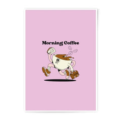 Morning Coffee Photographic Prints, Retro Office Decor, Cute Coffee Art Print, Running Coffee, Gift Idea, Retro Coffee Poster - Tawshia