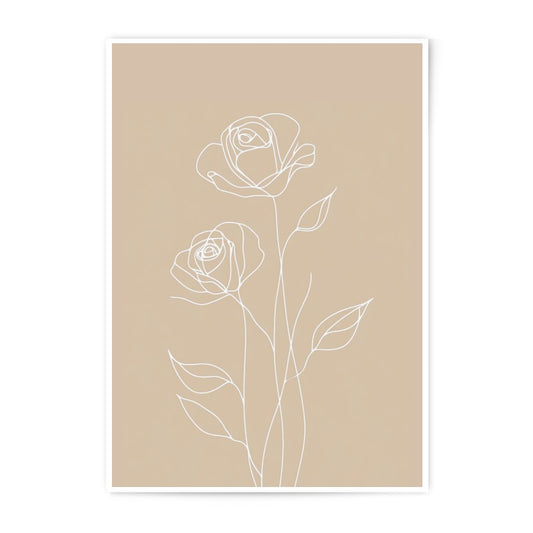 Rose Line Art Photographic Print, Minimalist Flower Art, Beige Botanical Wall Decor, Floral Drawing Print, Modern Home Decor - Tawshia