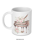 Piano Mug, Floral Piano Art, Music Lover Gift, Musician Mug, Piano Teacher Gift, Elegant Coffee Mug, Unique Gift Idea - Tawshia