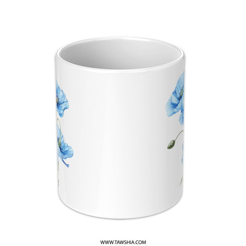 Blue Poppy Flower Mug, Floral Coffee Mug, Watercolor Floral Mug, Spring Mug, Gift for Her, Botanical Mug, Flower Lover Gift - Tawshia