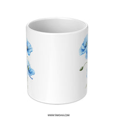 Blue Poppy Flower Mug, Floral Coffee Mug, Watercolor Floral Mug, Spring Mug, Gift for Her, Botanical Mug, Flower Lover Gift - Tawshia