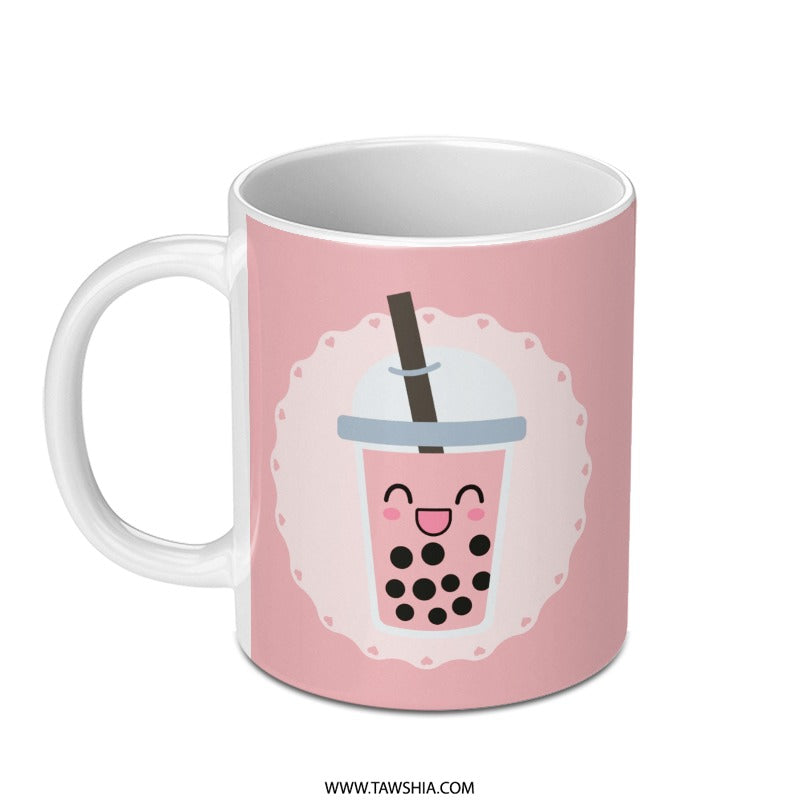 Kawaii Bubble Tea Mug, Cute Boba Drink Mug, Trendy Pink Aesthetic, Unique Gift Idea, Novelty Tea Cup, Beverage Mug - Tawshia