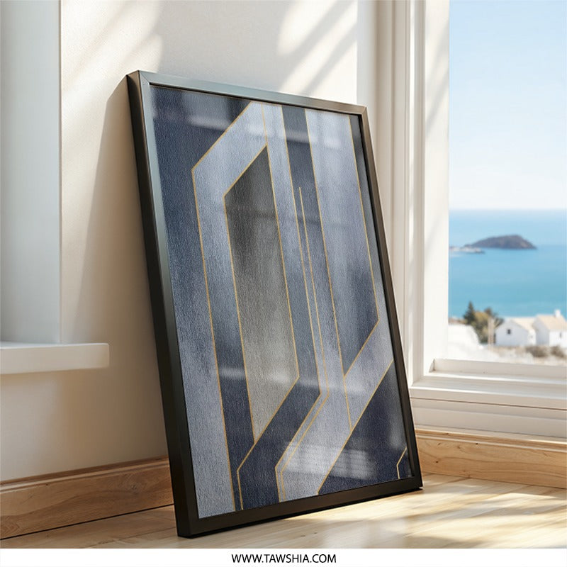 Abstract Wall Art, Geometric Art Print, Modern Art Decor, Blue and Gold Abstract Art, Minimalist Wall Hanging, Home Decor Wall Art - Tawshia