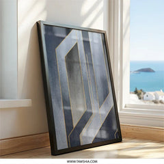 Abstract Wall Art, Geometric Art Print, Modern Art Decor, Blue and Gold Abstract Art, Minimalist Wall Hanging, Home Decor Wall Art - Tawshia