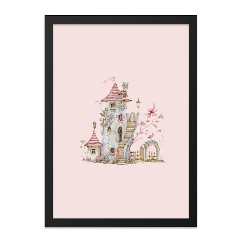 Fairy Tale Castle Wall Art, Whimsical Tower Print, Enchanted Kingdom Decor, Fantasy Illustration, Kids Room Art, Pink Wall Decor - Tawshia