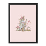 Fairy Tale Castle Wall Art, Whimsical Tower Print, Enchanted Kingdom Decor, Fantasy Illustration, Kids Room Art, Pink Wall Decor - Tawshia