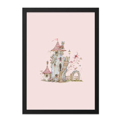 Fairy Tale Castle Wall Art, Whimsical Tower Print, Enchanted Kingdom Decor, Fantasy Illustration, Kids Room Art, Pink Wall Decor - Tawshia