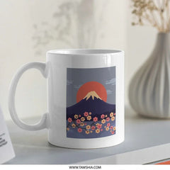 Sunrise Over Mountain with Cherry Blossom Design Mug product
