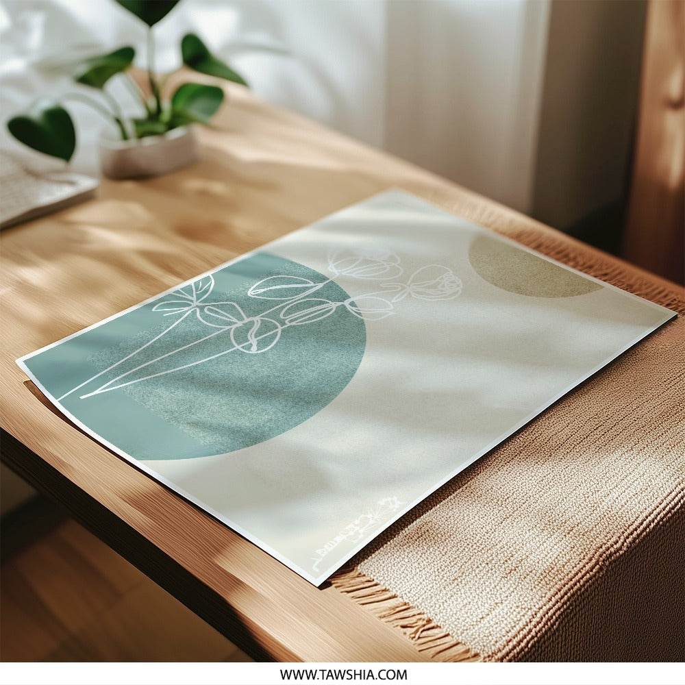 Minimalist Floral Photographic Print, Botanical Line Art, Modern Home Decor, Circle and Flower Art Print - Tawshia