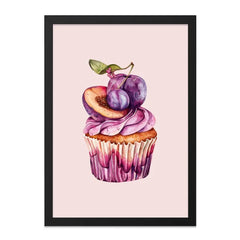 Plum Cupcake Wall Art, Watercolor Cupcake Print, Fruit Cupcake Decor, Kitchen Art, Dessert Wall Art, Whimsical Food Art - Tawshia