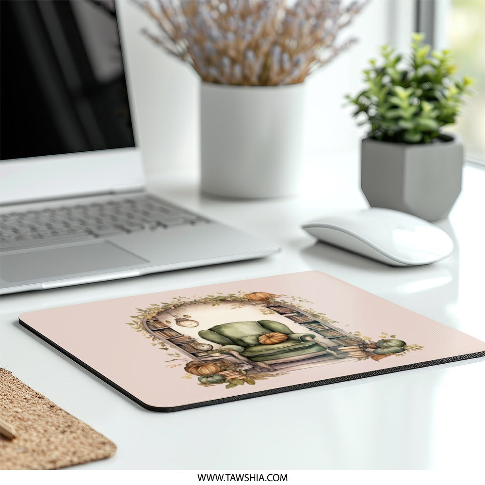 Cozy Reading Nook Mouse Pad, Autumnal Armchair Decor, Book Lover Gift, Fall Pumpkin Vibes, Home Library Desk Accessory - Tawshia