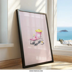 Beach Chair Wall Art, Summer Vibes Print, Tropical Relaxation Decor, Pink and Yellow Art, Vacation Getaway Poster, Dreamy Beach Scene - Tawshia